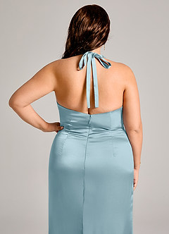 Azazie Valerie Suknie dla druhen Syrena Pofałdowany Satyna elastyczna Do ziemi Sukienka image8