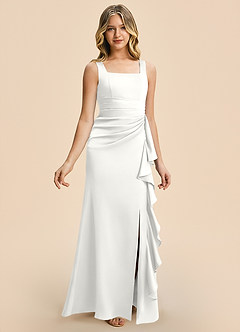 Azazie Adrienne Junior Robe Fourreau en Satin extensible Plissé Blanc image6