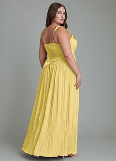 Azazie Stephanie Bridesmaid Dresses Canary A-Line Pleated Stretch Satin Dress image2