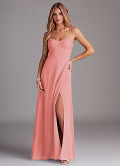 Azazie Breonna Bridesmaid Dresses Coral A-Line Sweetheart Neckline Chiffon Dress image1