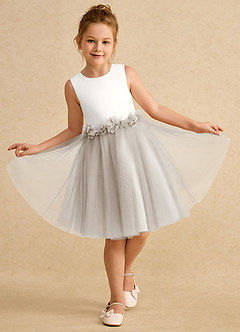 Azazie Louisa Flower Girl Dresses Ivory Frost A-Line Sleeveless Tulle Dress image4