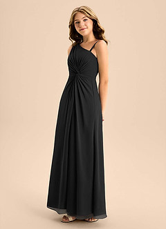 Azazie Brooke Junior Black A-Line Side Slit Chiffon Dress image6
