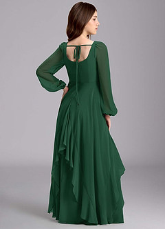 Azazie Clara Junior Robe Trapèze en Mousseline de soie Blouson Vert Foncé image8