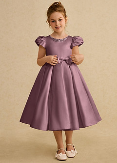 Azazie Pearl Flower Girl Dresses Vintage Mauve Ball-Gown Pleated Matte Satin Dress image1