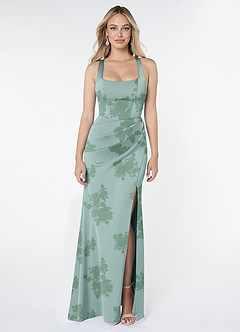 Azazie Mero Brautjungfernkleider Meerjungfrau-Linie Plissee Stretch-Satin Kleid Dusty Sage Floral image1
