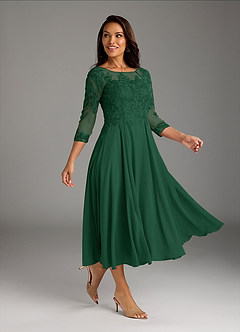 Azazie Marge vestidos de madre de la novia Vestido de Verde Oscuro de Gasa de Corte En A con Encaje redondo image1