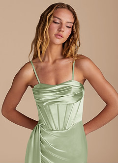 Azazie Amyra Robes de demoiselle d'honneur Robe Sirène Convertible en Satiné métallisé Encolure en Forme de Cœur Vert Sauge image2