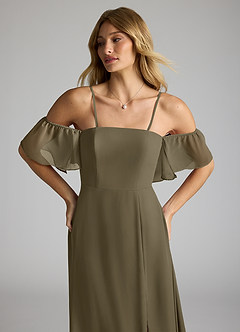 Azazie Sue Brautjungfernkleider Wandelbar Eine Linie Schulterfrei Chiffon Kleid Weidengrün image2