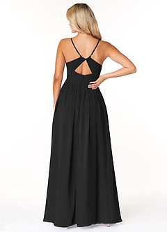 Azazie Dominic Bridesmaid Dresses Black A-Line V-Neck Pleated Chiffon Dress image2