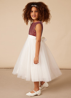 Azazie Abitha Flower Girl Dresses Ball-Gown Sequins Tulle Tea-Length Dress image3