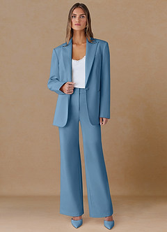 front Marina Steel Blue Refined Weave Straight-Leg Pants
