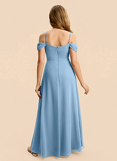Azazie Lilly Junior Steel Blue A-Line Pleated Chiffon Dress image2
