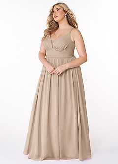 Azazie Rayna Bridesmaid Dresses Taupe A-Line V-Neck Pleated Chiffon Dress image9