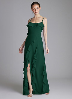 Azazie Malia Bridesmaid Dresses Emerald Sheath Ruched Chiffon Dress image1