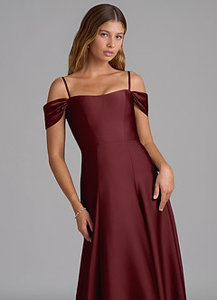 Azazie Seriana Brautjungfernkleider Wandelbar A-Linie Schulterfrei Stretch-Satin Kleid Cabernetrot image2