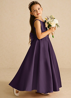Azazie Pipsy vestidos de niña de las flores Vestido de Ciruela de Satin Mate de Corte En A con Lazo image3