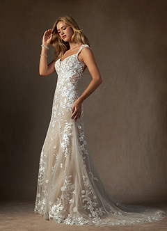 Azazie Salina Wedding Dresses Diamond White Nude Mermaid Sweetheart Sequins Tulle Dress image4