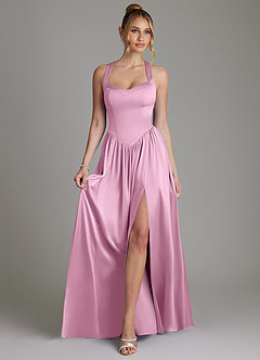 Azazie Francis Brautjungfernkleider A-Linie Korsett Stretch-Satin Kleid Bonbonrosa image3