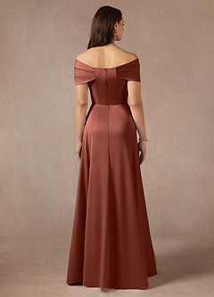 Azazie Amelia vestidos de madre de la novia Vestido de Castaño de Satén Elástico de Corte En A con Vestidos sin tirantes image6