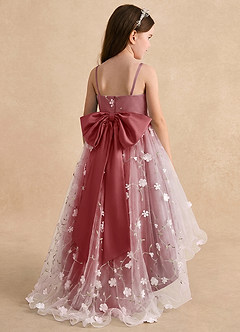 Azazie Celia Flower Girl Dresses Antique Rose A-Line Spaghetti Strap Tulle Dress image2
