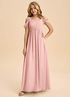Azazie Lianne Junior Rosette A-Line Off the Shoulder Chiffon Dress image3