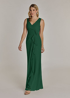 Azazie Manuella vestidos de madre de la novia Vestido de Verde Oscuro de Gasa de Corte En A con Cuello en V plisado image5