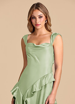 Azazie Sloane 신부 들러리 드레스 A라인 스윗하트 네크라인 메탈릭 새틴 바닥 길이 드레스 image7