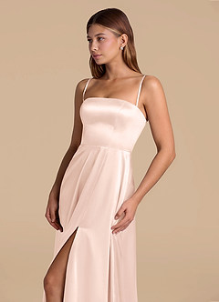 Azazie Wren Jurken voor bruidsmeisjes Jurk van Metaalachtig Satijn met A-Lijn Strapless Rosé Goud image6