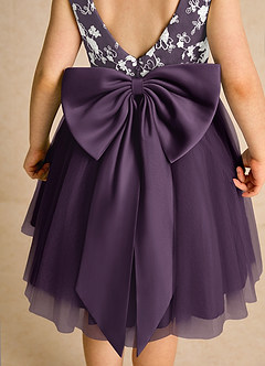 Azazie Butterfly Flower Girl Dresses Plum A-Line Lace Dress image6