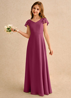 Azazie Nari Girls Formal Sukienki dla dziewczynek sypiących kwiaty Linia A z rękawami Szyfon Długość podłogi Sukienka image1