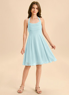 Azazie Kady Junior Abito A-Line in Chiffon Scollo a Cuore Sea Glass image1