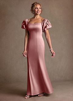 Azazie Redding Mother of the Bride Dresses Dusty Rose Sheath Ruched Stretch Satin Dress image3