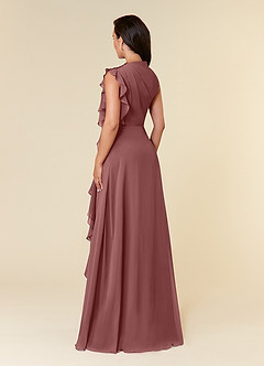 Azazie Narine Mère de la mariée Robes Robe Trapèze en Mousseline de soie Encolure haute plissée Rose Du Désert image4