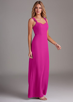 Azazie Denice Vestidos de damas de honor Vestido de Fucsia de Gasa de Corte Recto con Plisado image5