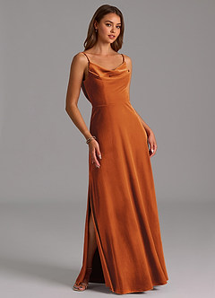 Azazie Olaine Brautjungfernkleider A-Linie Plissee Samt Kleid Gebranntes Orange image5