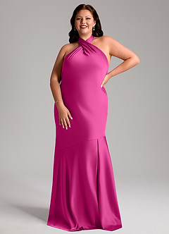 Azazie Lorena Bridesmaid Dresses Fuchsia Mermaid Pleated Stretch Satin Dress image7