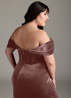 Azazie Jas Bridesmaid Dresses Espresso Sheath Off-The-Shoulder Corset Velvet Convertible Dress image17