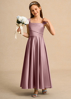 Azazie Bundle Girls Formal Abiti da Ragazza di Fiori Abito A-Line in Raso Opaco Plissettato Rosa Polverosa image4