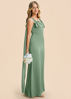 Azazie Chelsea Junior Matcha Sheath Pleated Stretch Satin Dress image1