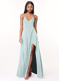Azazie Maksim Bridesmaid Dresses Mist A-Line V-Neck Stretch Satin Dress image1