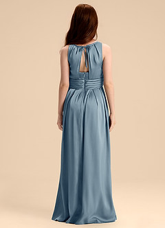 Azazie Bibiane Junior Dusty Blue A-Line Pleated Stretch Satin Dress image2