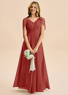 Azazie Emma Junior Vestido de Terracota de Gasa de Corte en A con Plisado image3