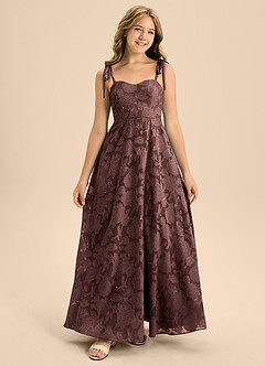 Azazie Rosey Junior Espresso A-Line Sweetheart Neckline Floral Burnout Dress image5