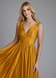 Azazie Delmie Bridesmaid Dresses Butterscotch A-Line Corset Stretch Satin Dress image7