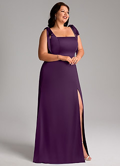 Azazie Frostine Bridesmaid Dresses Grape A-Line Bow Stretch Satin Dress image11