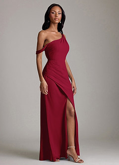 Azazie Madelyn Bridesmaid Dresses Burgundy Mermaid One Shoulder Chiffon Convertible Dress image5