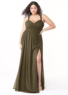 Azazie Aziza Bridesmaid Dresses Willow Green A-Line V-Neck Pleated Chiffon Dress image7