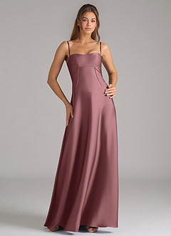 Azazie Valentine Bridesmaid Dresses Vintage Mauve A-Line Corset Stretch Satin Dress image1