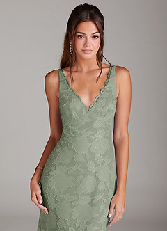 Azazie Tianna Bridesmaid Dresses Agave Sheath Lace Floral Burnout Dress image5