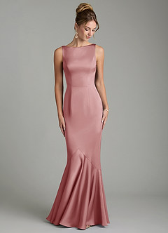 Azazie Tamera Bridesmaid Dresses Dusty Rose Mermaid Pleated Stretch Satin Dress image4
